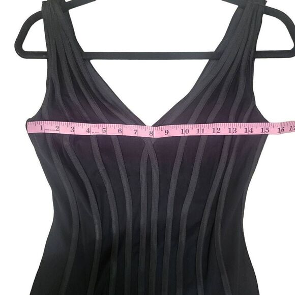 Tadashi Shoji Illusion Dress Cocktail Flare Midi Size XS‎ Plunged Back - Picture 9 of 10